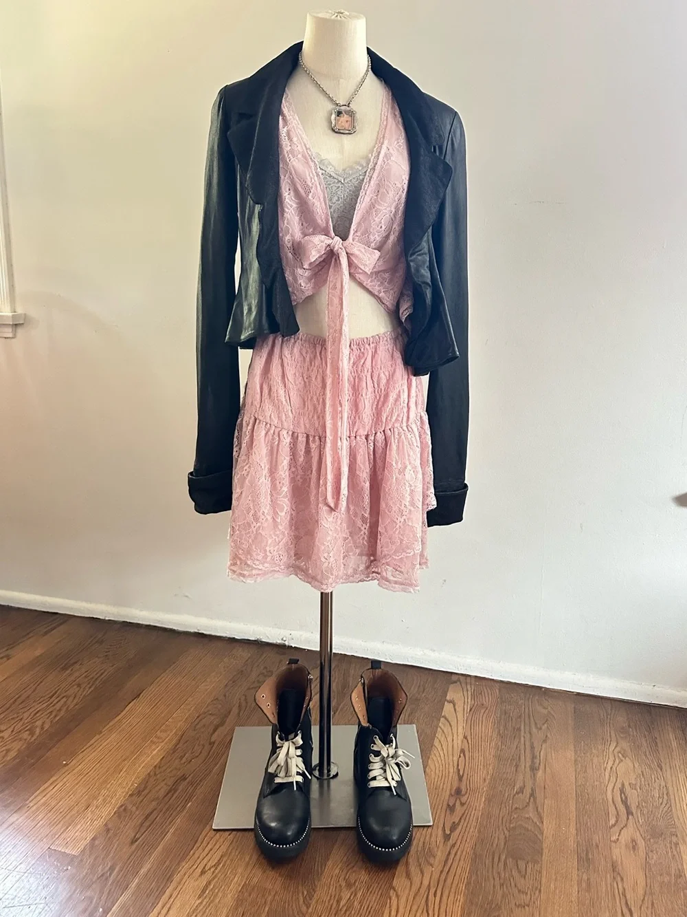 Free People Dusty Pink Lace Cutout Dress Romantic Coquette Boho Dress NWT - Picture 2 of 6